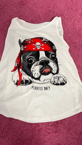Chaqueta roja y camiseta perro pirata