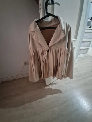 Cazadora con Flecos Beige Talla Única