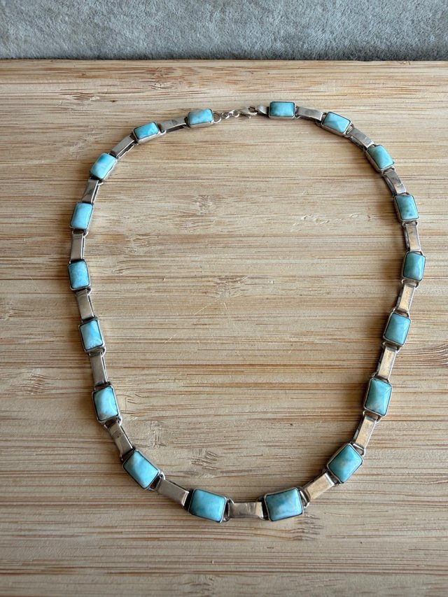 Collar Plata Ley 925 larimar Rectangular