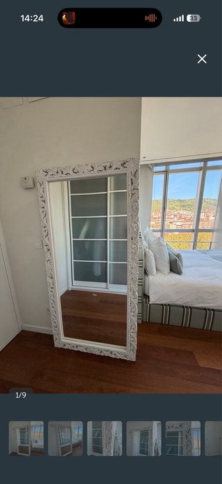 Espejo Grande con Marco Decorativo Blanco