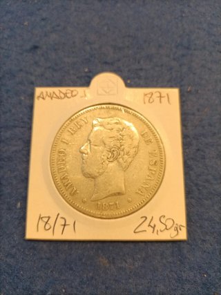 Moneda 5 Pesetas Amadeo I 1871