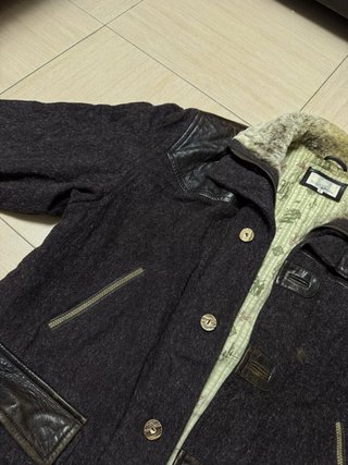 Giacca in lana e pelle marrone