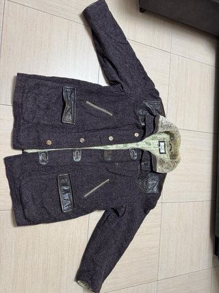 Giacca in lana e pelle marrone