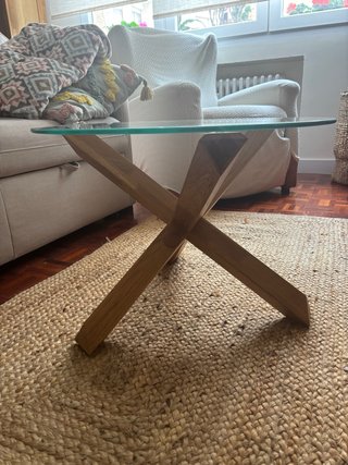Mesa de centro cristal y madera