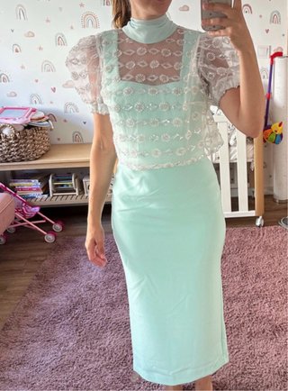 Vestido Silvia Navarro verde y blanco