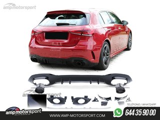 DIFUSOR TRASERO NEGRO BRILLO CON COLAS SIMPLES NEGRAS PARA MERCEDES CLASE A W177