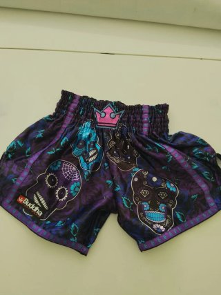 Shorts Muay Thai Buddha Calaveras Morado Azul