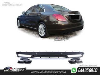 DIFUSOR TRASERO NEGRO MATE CON COLAS NEGRAS PARA MERCEDES CLASE C W205 SEDAN