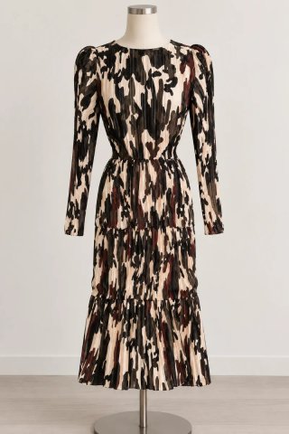 Vestido MIDI estampado camuflaje plisado