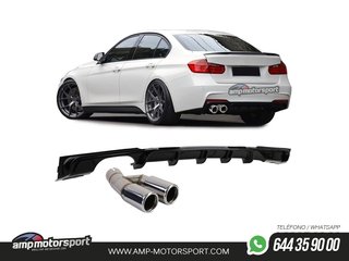 DIFUSOR TRASERO EN NEGRO BRILLANTE PARA BMW SERIE 3 F30/F31 + COLA CROMO