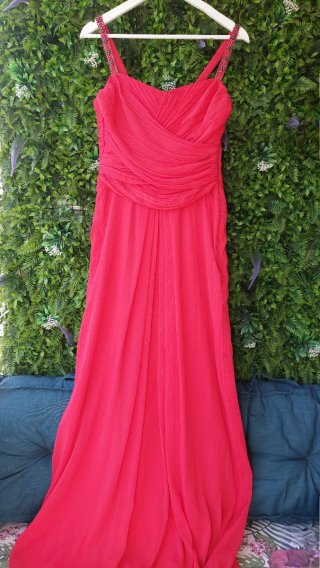 Vestido de fiesta largo rojo coral