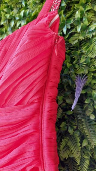 Vestido de fiesta largo rojo coral