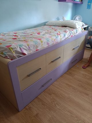 Cama juvenil con cajones y cama supletoria