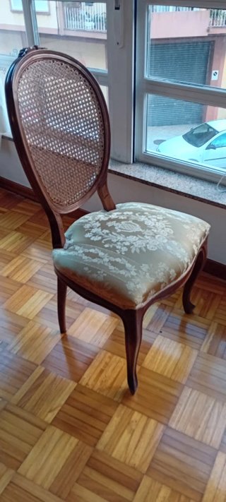 Juego 6 Sillas Madera Caña Tapizadas