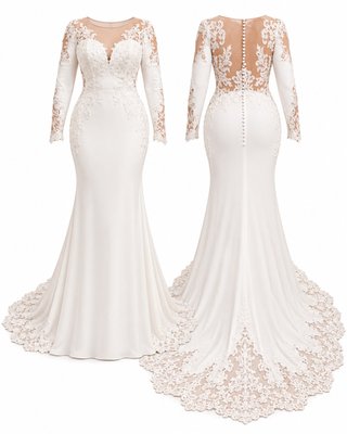 Vestido de Novia Blanco Encaje Manga Larga