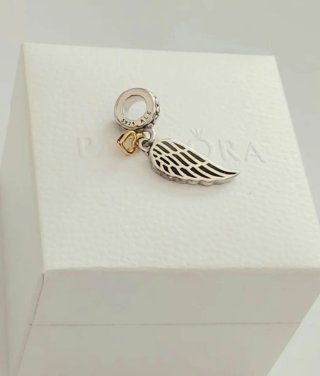 Pandora Corazón Ala Ángel Plata y Oro Caja