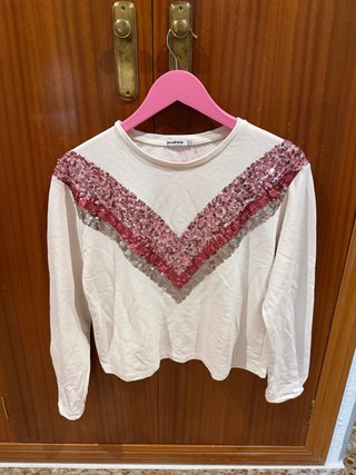 Sudadera Stradivarius lentejuelas V rosa