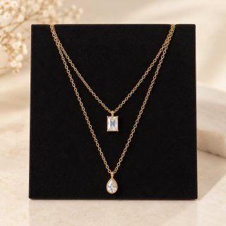 Collar Doble Dorado con Piedras