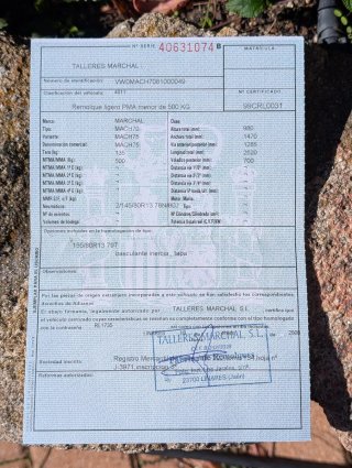 Remolque Marchal 500kg con papeles