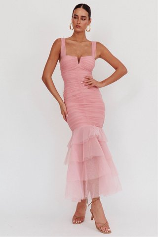 Vestido midi de fiesta rosa