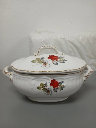 Terrina Vintage com Flores e Ouro