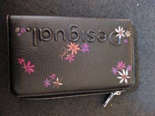 Cartera Monedero Desigual Flores Negra Multicolor