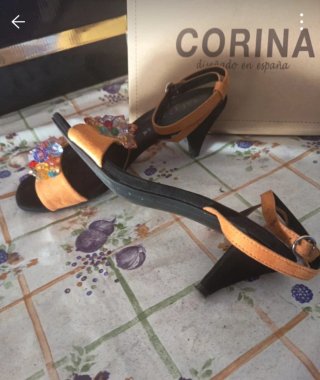 Sandalias Corina Talla 38 Pedrería Naranja