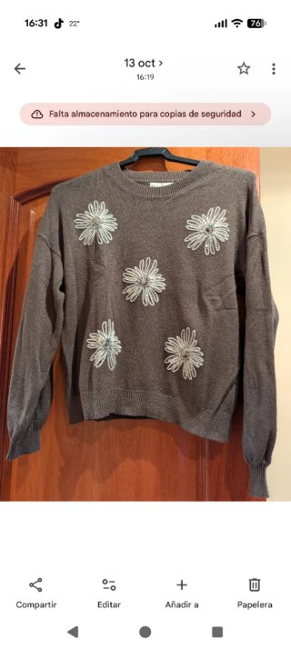 Jersey Marrón con Flores Bordadas.Muy buena calida
