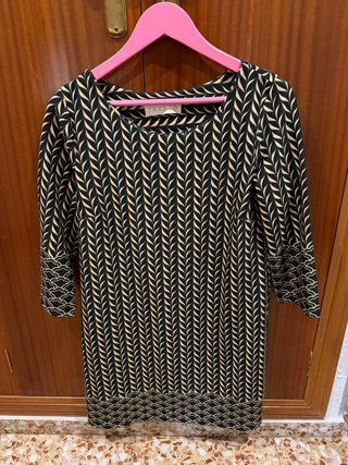 Vestido TAKEZO verde y beige estampado