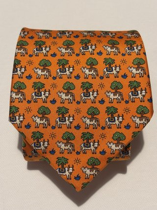 Corbata Hermès Naranja con Estampado