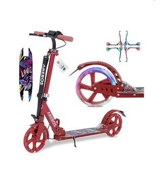 Arebos City Scooter Pedal Scooter Regulable, Rojo