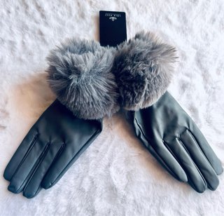 Guantes de Piel Grises con Pelo Lola Ruiz