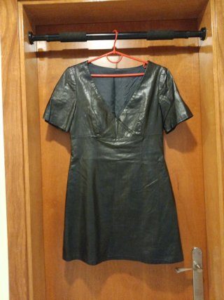 Vestido de Piel Auténtica Negro Talla S
