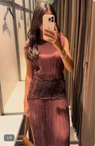 Vestido Zara marrón plisado