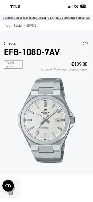 Casio Edifice Zafiro Plata