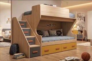 Litera de madera LIDER2 con escalera de almacenaje