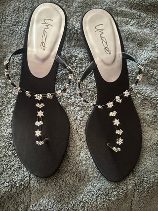 Sandalias Unze mujer negras con pedrería