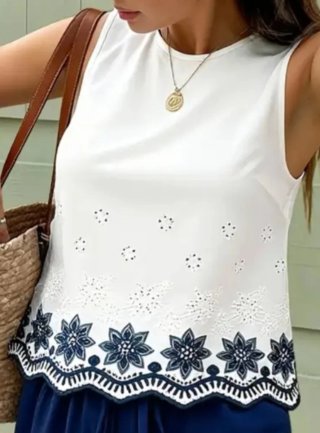 Blusa con Encaje y Bordado Talla XL nueva sin etiq