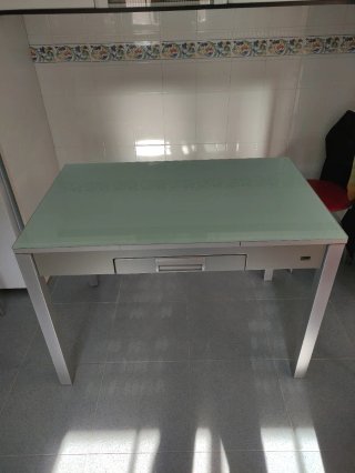 Mesa Cocina Extensible Cristal y Aluminio