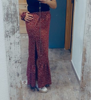 Falda Maxi Bohemia Estampado Floral Burdeos S 36