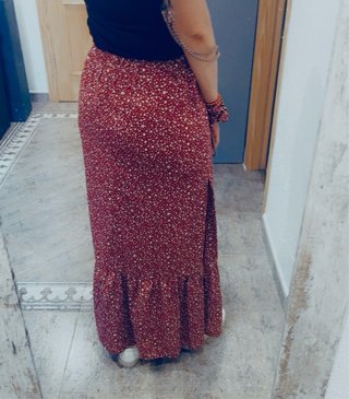 Falda Maxi Bohemia Estampado Floral Burdeos S 36