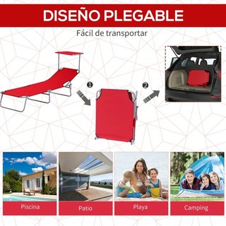 Lettino pieghevole rosso con ombrellone