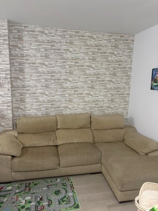 Sofá chaise longue 3 plazas tela beige