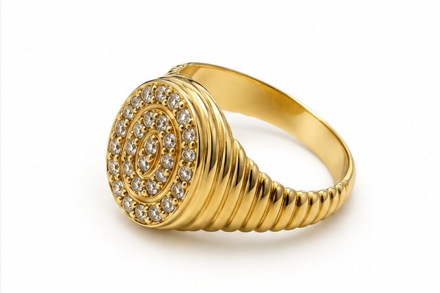 Anillo Sello Oro 18K con Diamantes