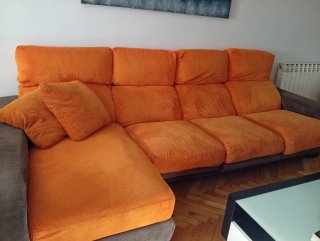 Sofá con Chaise Longue Naranja y Marrón