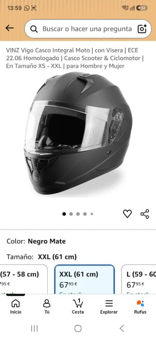 Casco Integral Moto VINZ Vigo Negro Mate
