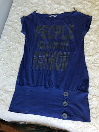 Camiseta larga azul con botones mujer Talla M