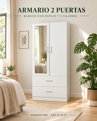 Armario 2 Puertas Blanco con Espejo