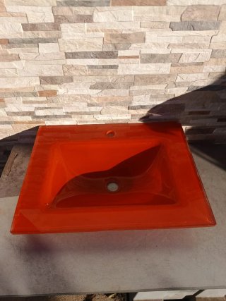 Lavabo de Cristal Rojo para Mueble