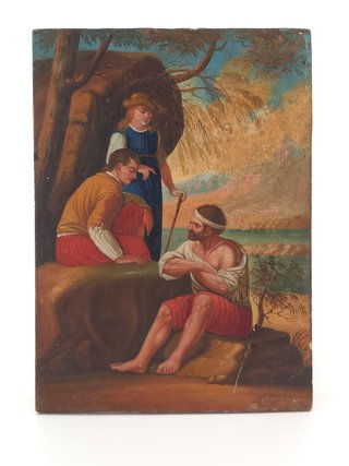 Dipinto Antico Olio su Tavola Pastori XIX Sec